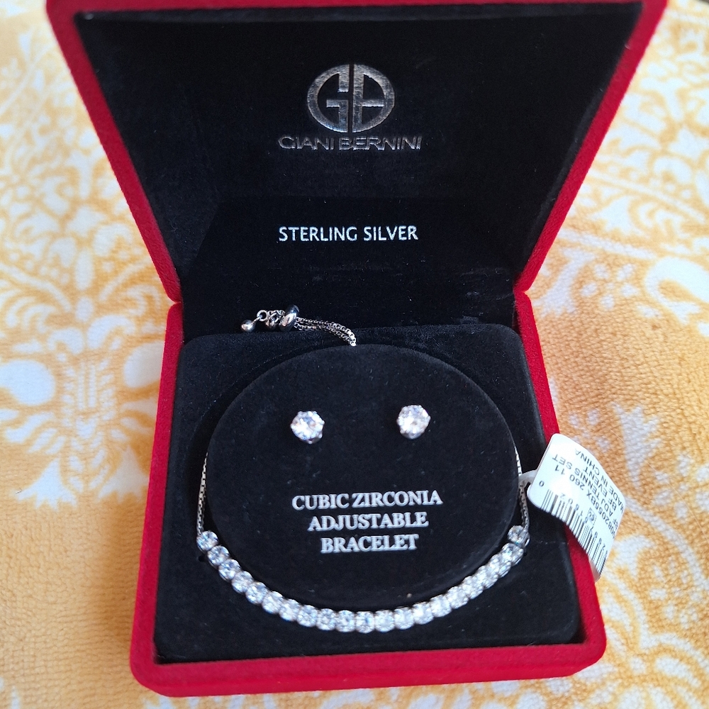 GIANI BERNININ cubic zirconia Sterling Silver earrings + bracelet 100$ Value New
